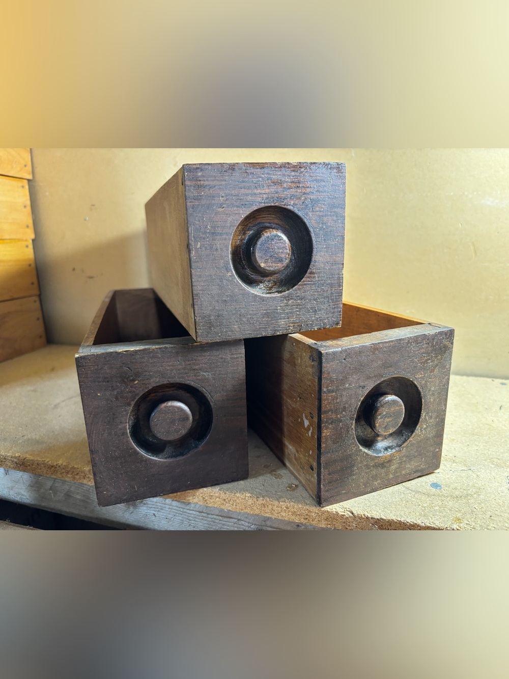 Set of 3 vintage wooden sewing machine drawers